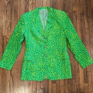 Missoni Vintage Linen Colorful Green and Yellow Blazer with Polka Dots Size 8
